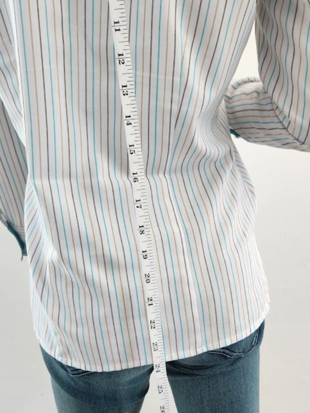 Executive Uniforms Striped Button Down Blouse Shirt XS Teal Blue Tan White - Picture 8 of 16